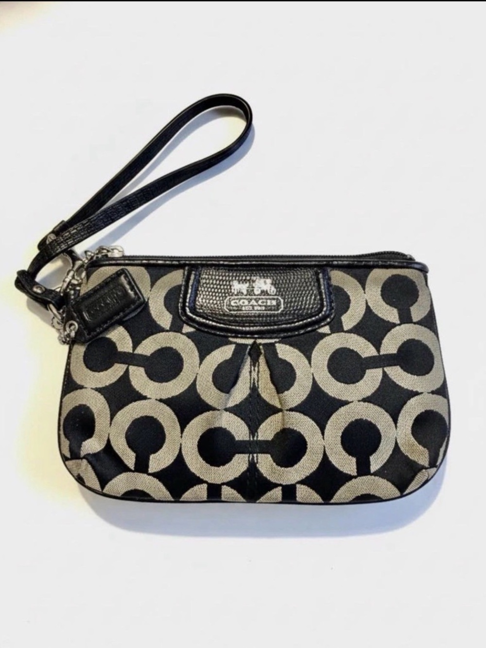Coach Black & Khaki Signature Small Wristlet